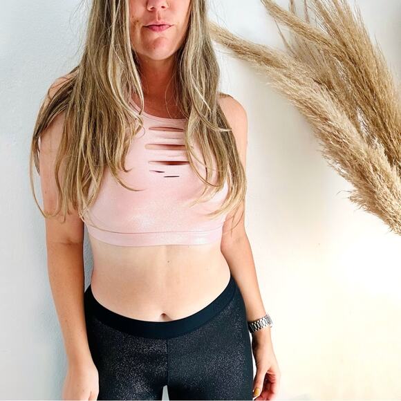 NEW VS VICTORIAS SECRET PINK Sparkle Strappy Open Slit Bralette Sports Bra M - Picture 2 of 9